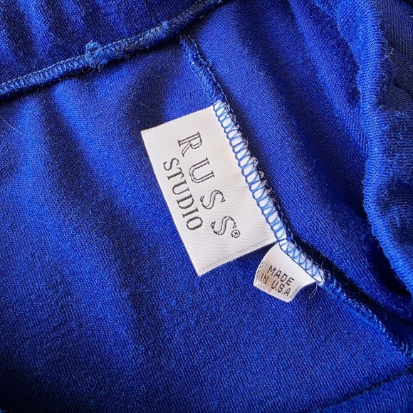 Vintage Russ Studio Cobalt Blue Knit Skirt Set Mock‎ Neck Top Made USA - Picture 2 of 14